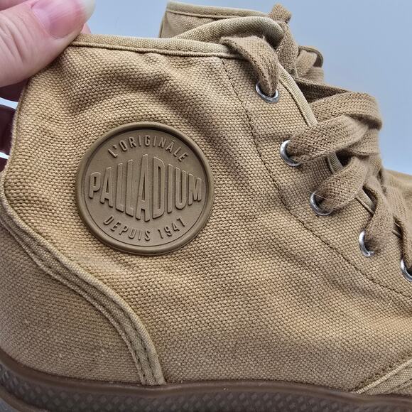 Palladium Pampa Hi tan canvas combat boot shoe rubber soles mens 8 - Picture 3 of 12